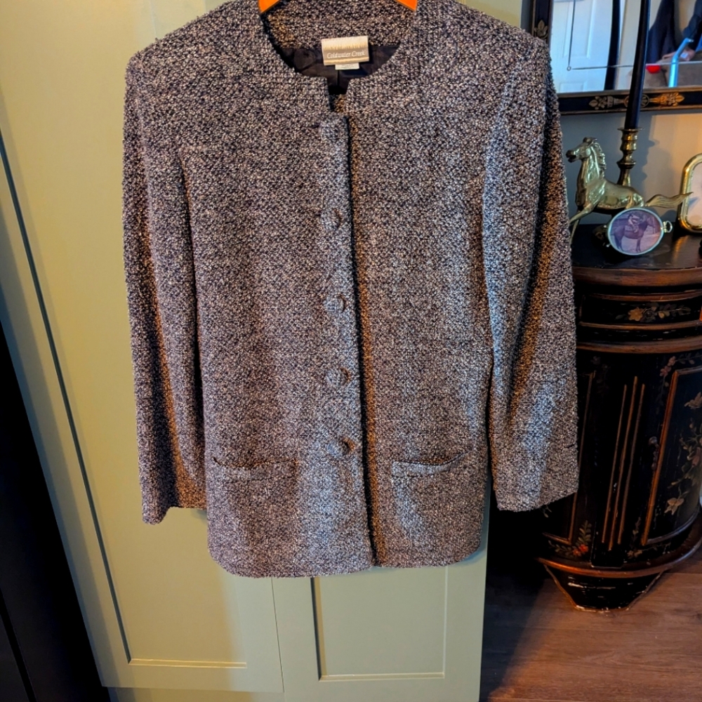 Boucle Suit. Slacks And Top. Rich Gray Color Size Small